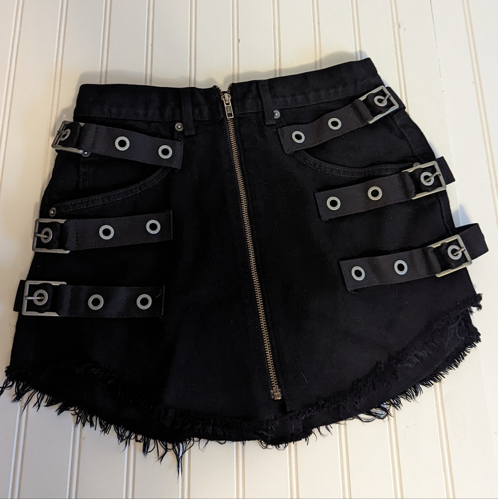 Carmar Black Zip Up Buckle Mini Skirt